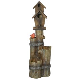 Outsunny Outdoor Fountain with Birdhouse, Cascading Garden Waterfall Bird Bath with 3-Tier Rustic Tree Trunk & LED Lights for Porch, Deck, Yard, Outsunny Outdoor Fountain with Birdhouse, Cascading Garden Waterfall Bird Bath with 3-Tier Rustic Tree Trunk & LED Lights for Porch, Deck, Yard,