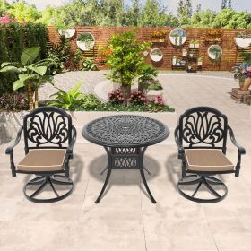 3-Piece All-Weather Cast Aluminum Dining Set, Include 2 Swivel Chairs and 35.43" Round Table With Black Frame 3-Piece All-Weather Cast Aluminum Dining Set, Include 2 Swivel Chairs and 35.43" Round Table With Black Frame