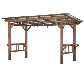 13' x 6.5' Wooden Pergola Grill Gazebo with Metal Roof & Bulbs & Bar Counters 13' x 6.5' Wooden Pergola Grill Gazebo with Metal Roof & Bulbs & Bar Counters